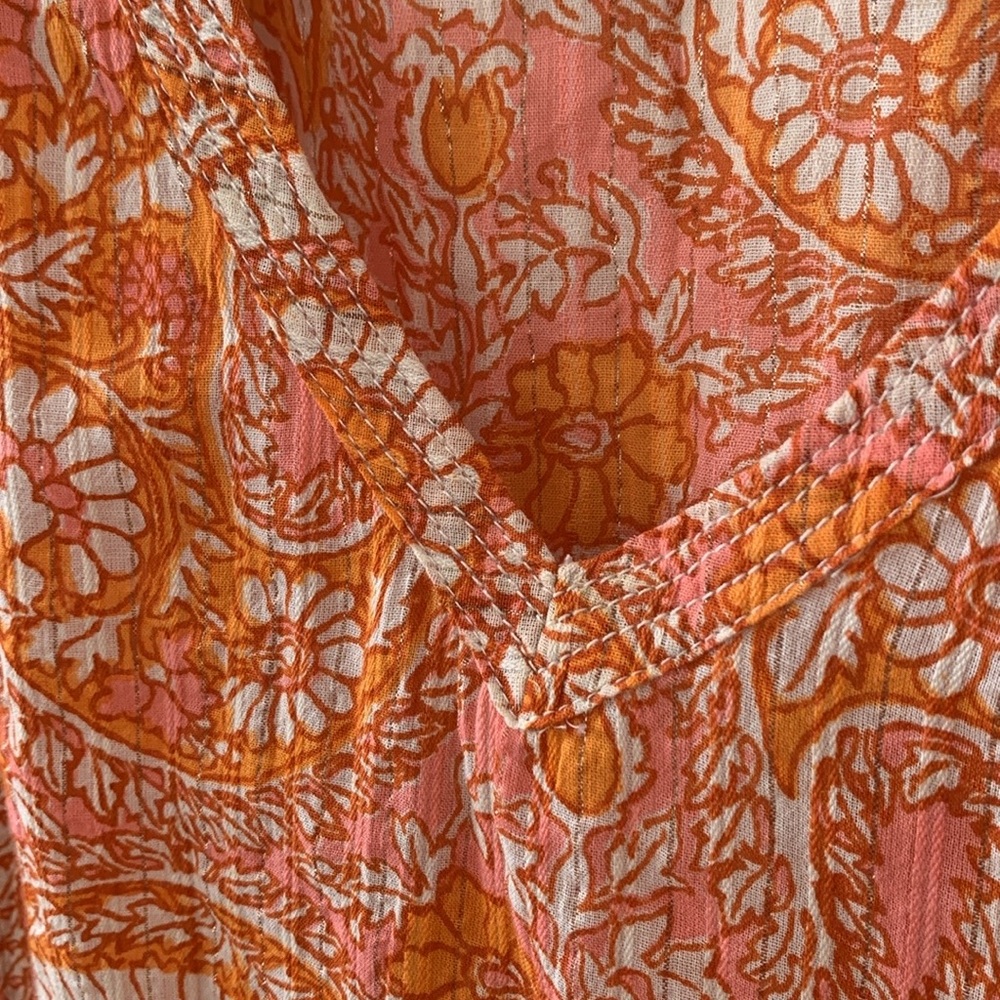 Anthropologie Shirred Cap Sleeve Tassel Blouse - Picture 4 of 8